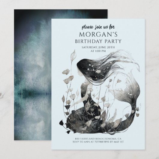 Invitation Aquarelle de sirène magique Anniversaire de fille (Devant / Derrière)