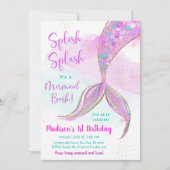 Invitation Aquarelle de sirène rose pourpre Anniversaire (Devant)