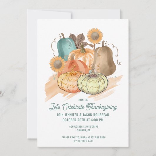 Invitation Aquarelle de Thanksgiving Citrouilles (Devant)
