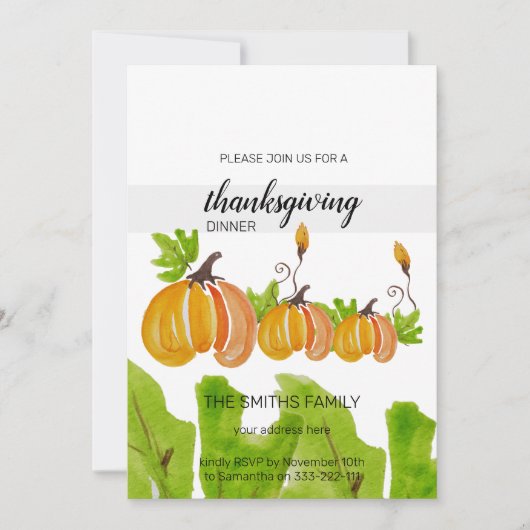 Invitation Aquarelle de Thanksgiving Citrouilles (Devant)