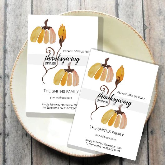 Invitation Aquarelle de Thanksgiving Citrouilles
