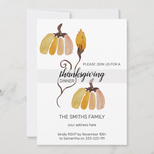 Invitation Aquarelle de Thanksgiving Citrouilles (Devant)