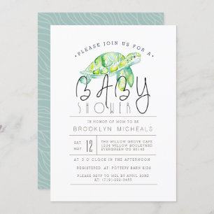Invitation Aquarelle de tortue   Baby shower aquatique