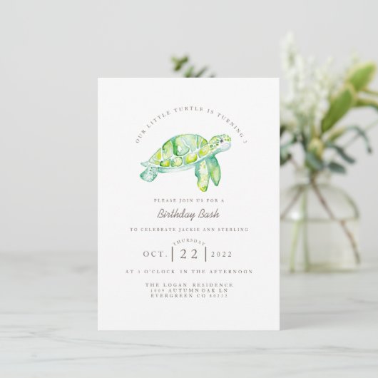 Invitation Aquarelle de tortue | Ocean Life Anniversaire (Debout devant)