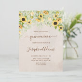 Invitation Aquarelle de tournesol jaune rustique Quinceanera (Debout devant)