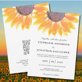 Invitation Aquarelle de tournesol moderne QR Code Mariage