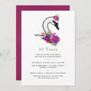 Invitation Aquarelle de tout âge Swan Floral fête d'anniversa