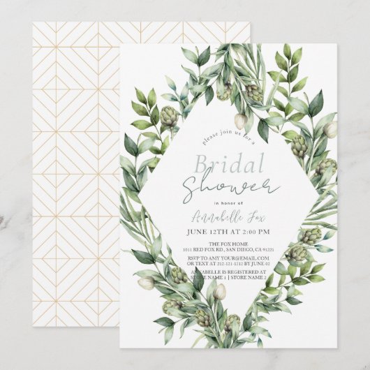 Invitation Aquarelle de verdure Artichoke Fête des mariées ve (Devant / Derrière)