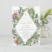 Invitation Aquarelle de verdure florale Première communion sa (Debout devant)