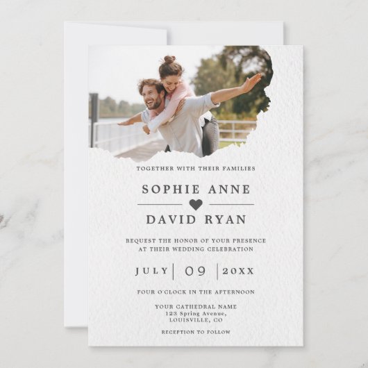 Invitation Aquarelle découpée photo papier tout en un Mariage (Devant)