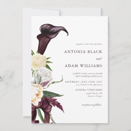 Invitation Aquarelle Deep Cherry Plum Mariage Floral (Devant)