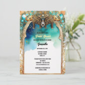 Invitation Aquarelle d'éléphants indiens bleu pierres traditi (Debout devant)