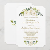 Invitation Aquarelle Delicate Blanc Floral Graduation Party (Devant / Derrière)