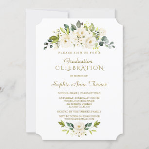 Invitation Aquarelle Delicate Blanc Floral Graduation Party