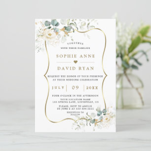 Invitation Aquarelle délicate Feuille Mariage or