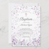 Invitation Aquarelle Delicate Fleurs violettes Baptême (Devant)