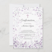 Invitation Aquarelle Delicate Fleurs violettes Confirmation (Devant)