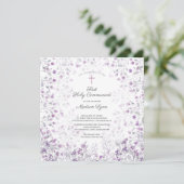 Invitation Aquarelle Delicate Fleurs violettes Première commu (Debout devant)