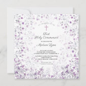Invitation Aquarelle Delicate Fleurs violettes Première commu (Devant)