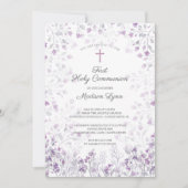 Invitation Aquarelle Delicate Fleurs violettes Première commu (Devant)