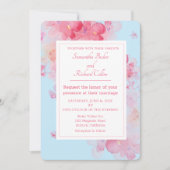 Invitation Aquarelle délicate Mariage bleu floral (Devant)