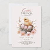 Invitation Aquarelle délicate Oeuf de Nid de Pâques et Brunch (Devant)