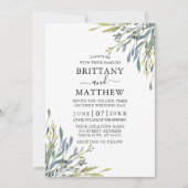Invitation Aquarelle Delicate Verdure Mariage Dusty Blue (Devant)
