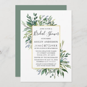 Invitation Aquarelle délicate Verdure Sage Douche verte