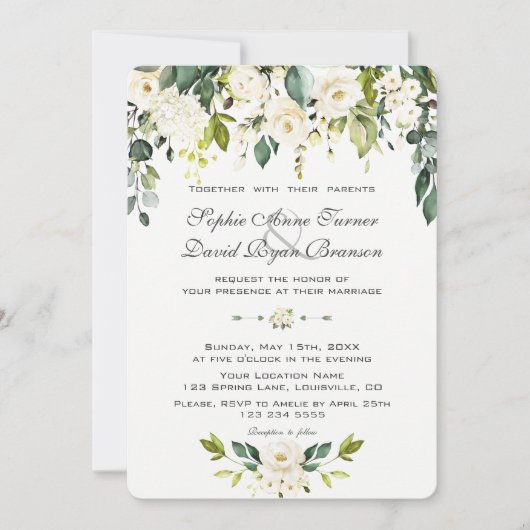 Invitation Aquarelle Delicé Blanc Floral Mariage (Devant)