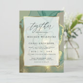 Invitation Aquarelle d'encre d'alcool verte Gold et Smokey (Debout devant)