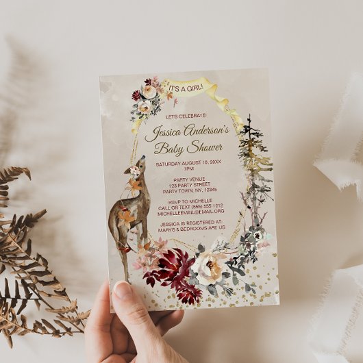 Invitation Aquarelle des animaux de bois Baby shower des fill