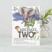 Invitation Aquarelle des éléphants de bois Deuxième anniversa (Debout devant)