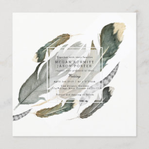 Invitation Aquarelle des plumes de flux   MARIAGE