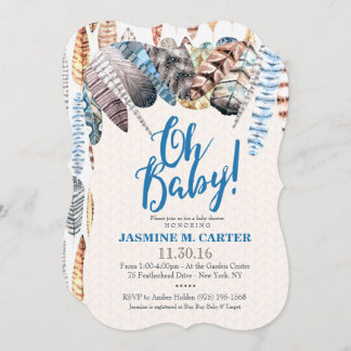 Invitation Aquarelle des plumes de la tribu Boho | Baby showe