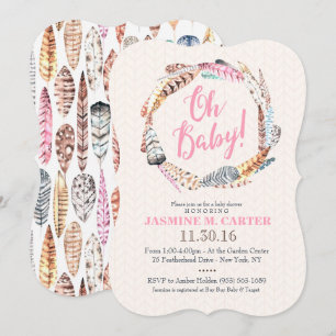 Invitation Aquarelle des plumes tribales de Boho  Baby shower