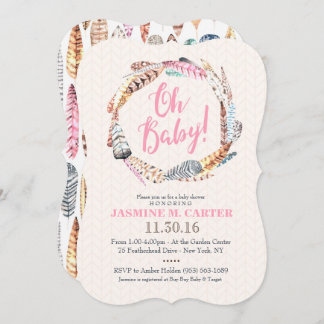 Invitation Aquarelle des plumes tribales de Boho| Baby shower