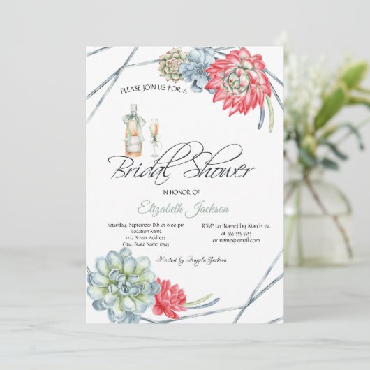 Invitation Aquarelle Desert Cactus Red Succulents Points (Debout devant)