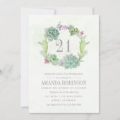 Invitation Aquarelle Désert Cactus Succulents 21e anniversair (Devant)