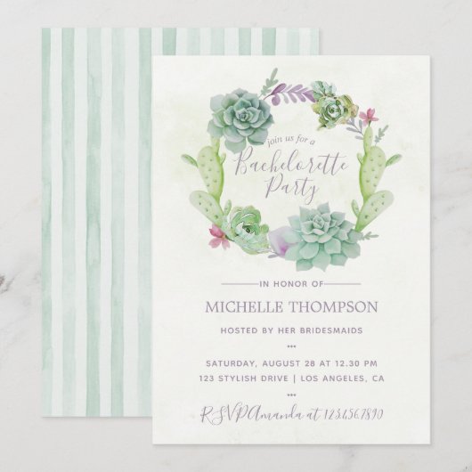 Invitation Aquarelle Desert Cactus Succulents Bachelorette (Devant / Derrière)