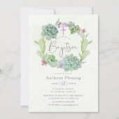 Invitation Aquarelle Desert Cactus Succulents Baptême bébé (Devant)