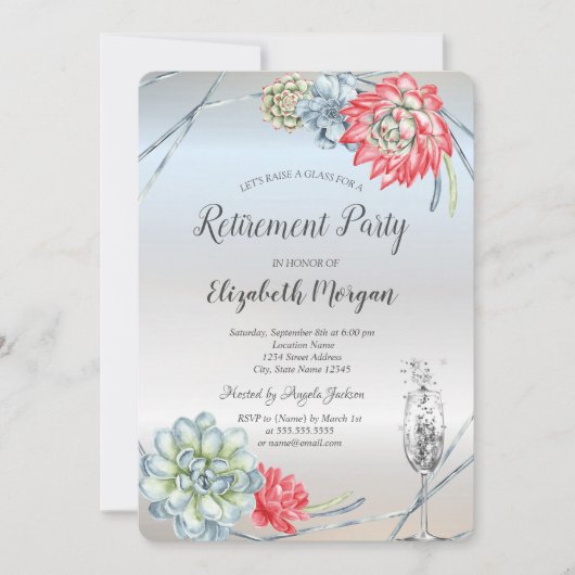 Invitation Aquarelle Désert Rouge Succulent Verre Retraite (Devant)