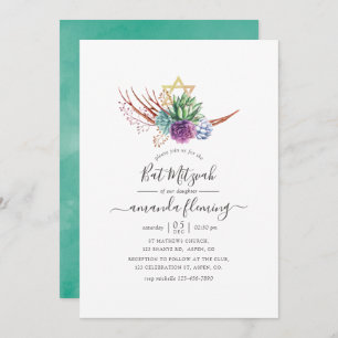 Invitation Aquarelle Desert Succulents Bat mitzvah