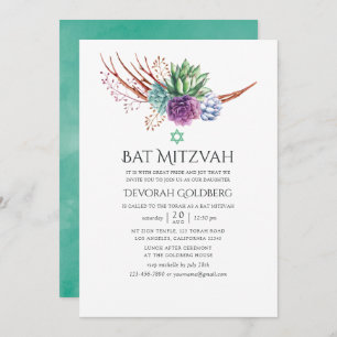 Invitation Aquarelle Desert Succulents Bat mitzvah