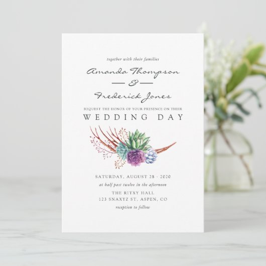 Invitation Aquarelle Desert Succulents Mariage (Debout devant)