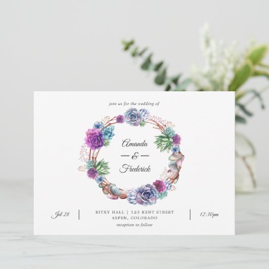 Invitation Aquarelle Desert Succulents Mariage (Debout devant)