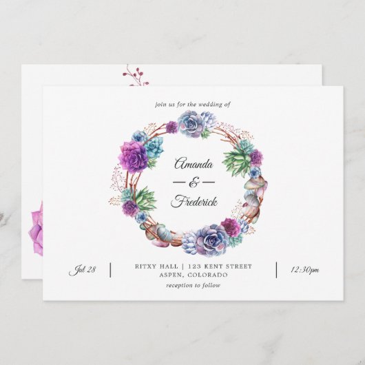 Invitation Aquarelle Desert Succulents Mariage (Devant / Derrière)