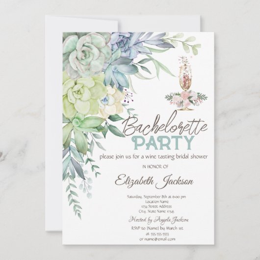 Invitation Aquarelle Desert Succulents Points Bachelorette (Devant)