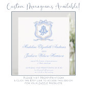 Invitation Aquarelle Designer Blue Monogram Crest Mariage