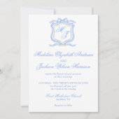 Invitation Aquarelle Designer Blue Monogram Crest Mariage (Devant)