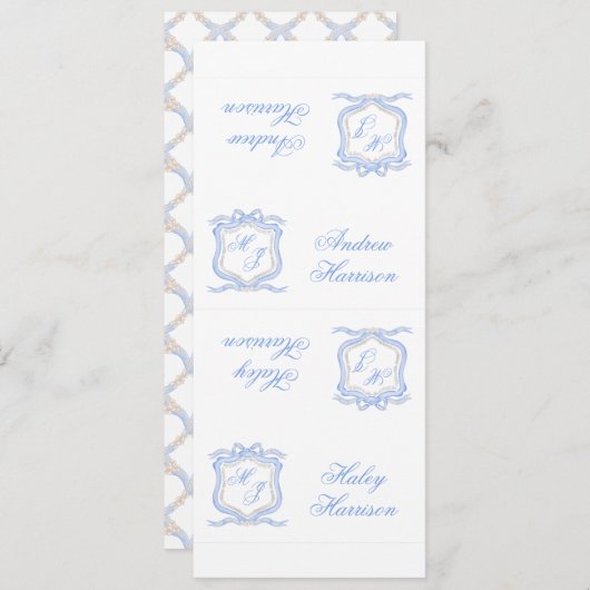 Invitation Aquarelle Designer Blue Monogramme Crest do-it-you (Devant / Derrière)